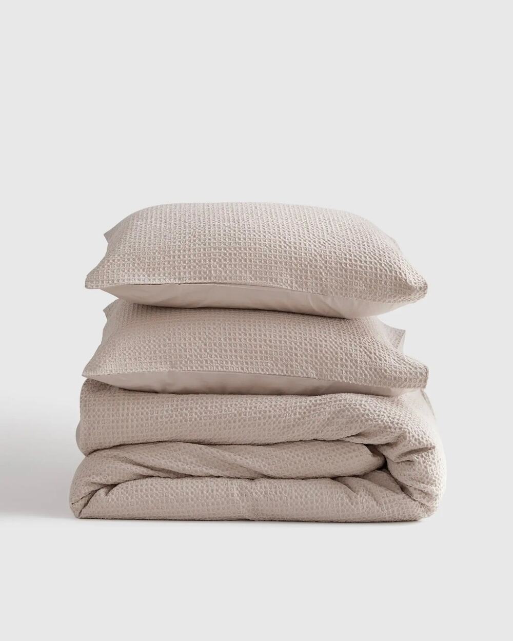 Quince Luxe Honeycomb 100% Organic Cotton Duvet Cover 3Pc Set Full Queen Sand